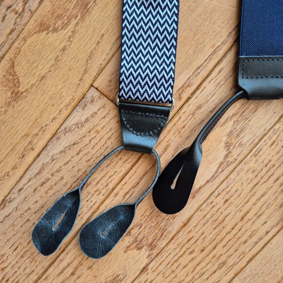 Classic Chevron Suspenders Men's Braces Y back Blue White - Picture 12 of 14